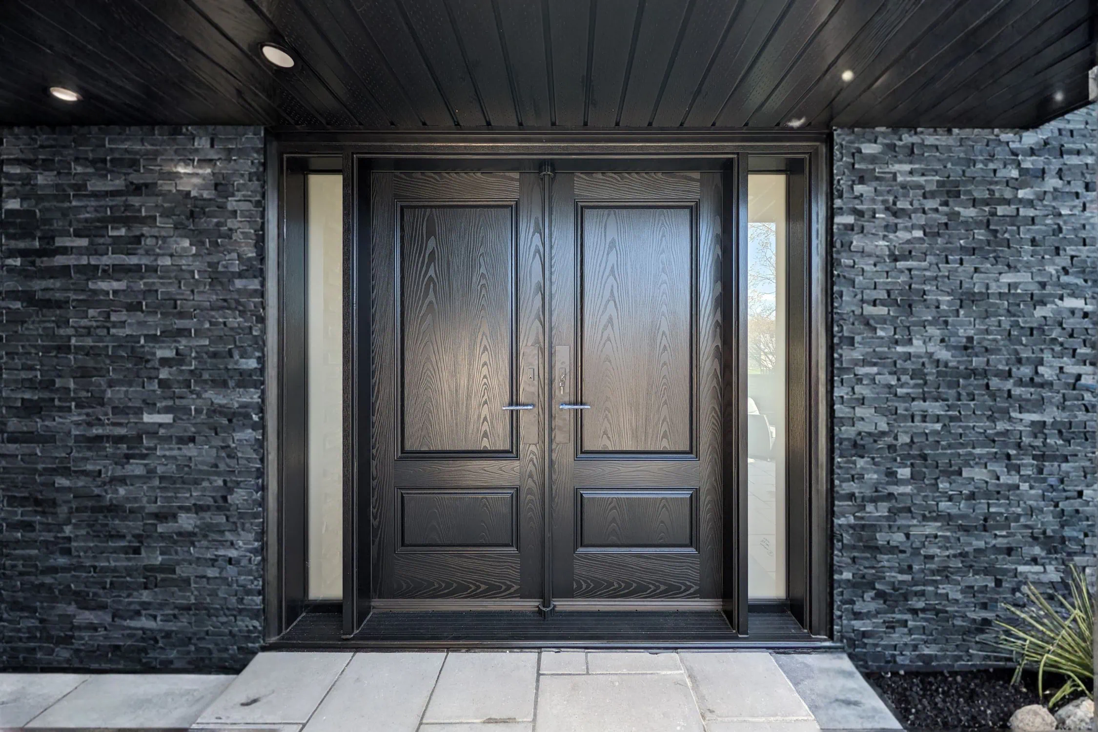 double front doors with windows - black double door with two sidelights
