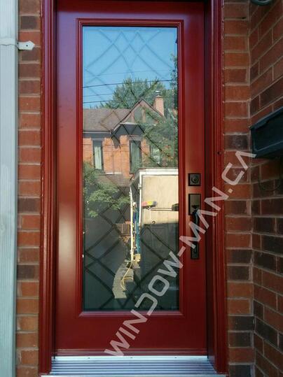 front door red single in aztec red with oak ridge full wrought iron glass